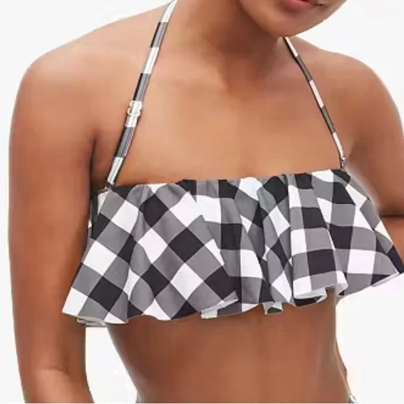 NWT KATE SPADE Black and White Checkered Bandeau ruffle Bikini set - Picture 2 of 10